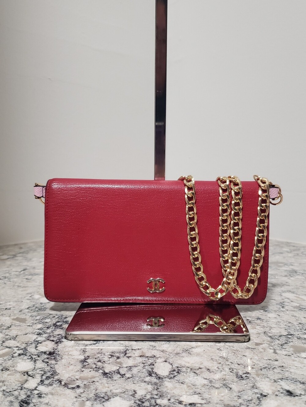 CHANEL Caviar Long Leather Wallet On Chain w/ Authenticity Card